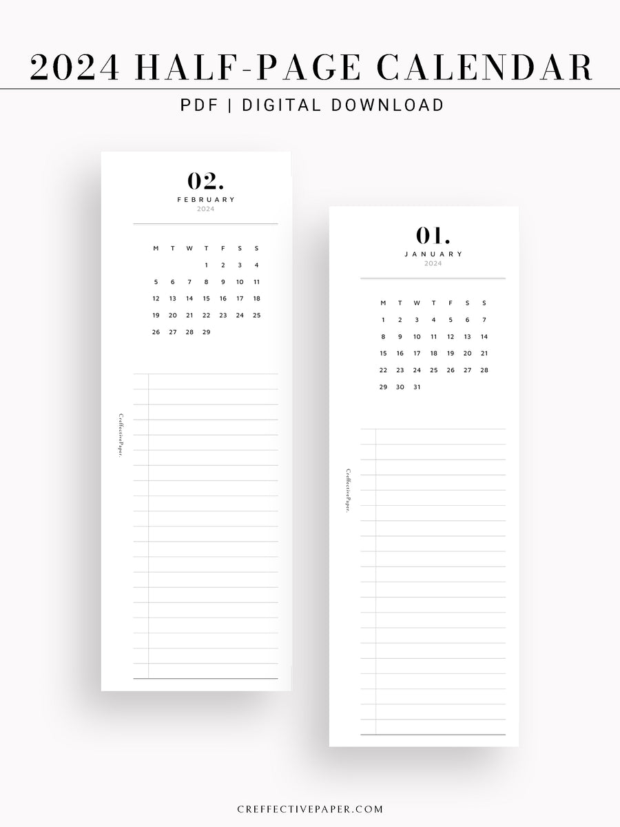M118_2024 | 2024 Half-Page Calendar, Monthly Task list – CreffectivePaper m118-2024-2024-half-page-calendar-monthly-task-list-creffectivepaper