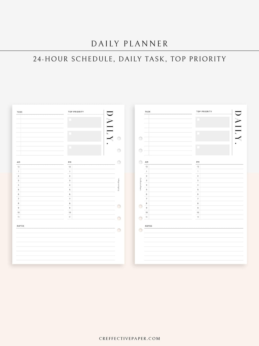 D113 | 24-hour Daily Schedule Planner Inserts Printable Template ...