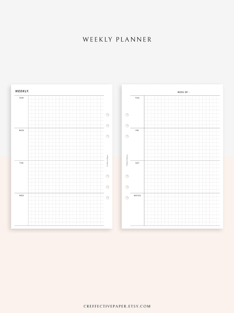 W104 | Week on 2 Pages, Weekly Planner Printable Inserts Template ...