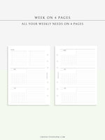 W114 | Week on 4 Pages, Weekly Schedule & Tracker & To-do Planner