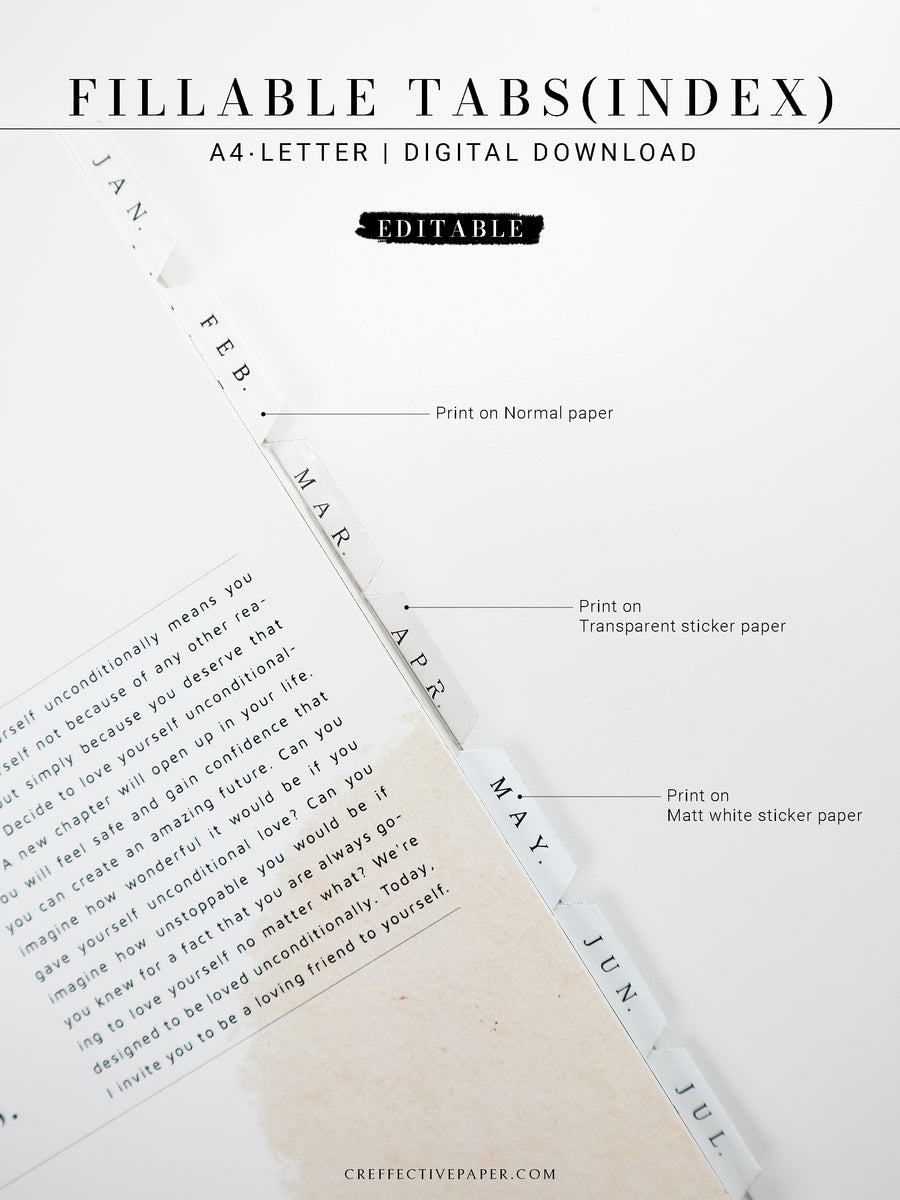 DA118 Mini Editable Tabs Printable Index CreffectivePaper