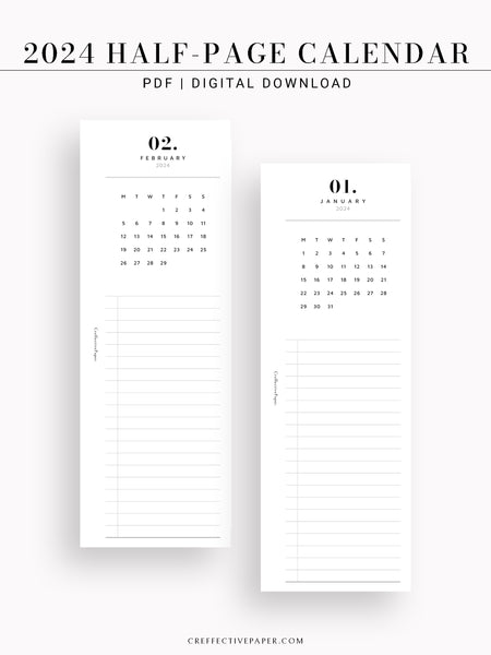 M118_2024 | 2024 Half-Page Calendar, Monthly Task list