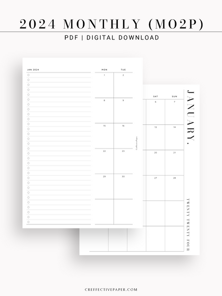 Monthly Overview A6 Printable Planner Inserts MO1P Layout 