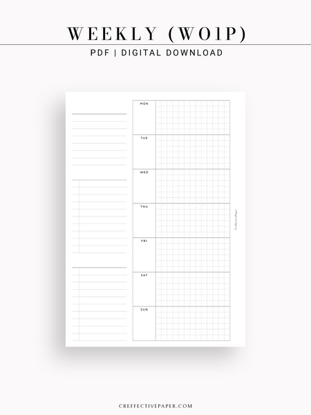 2024 WEEKLY Planner Insert Dated WO2P with Grid