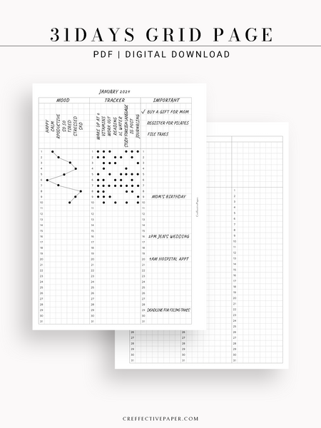 Y110 | 31Days Grid Page for Future Log & Tracker