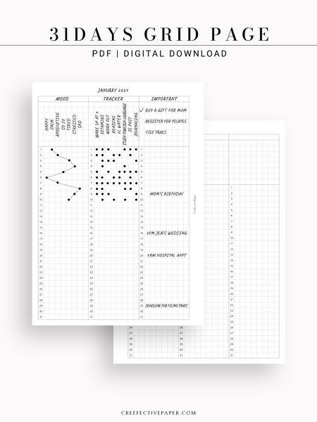 Tracker Grid Layout Printable Tracker Planner Inserts | CreffectivePaper