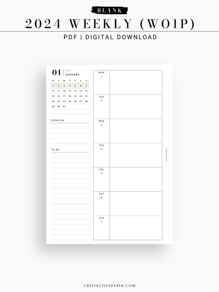 W108_GX_WO1P_2024 | 2024 Weekly Planner, Blank