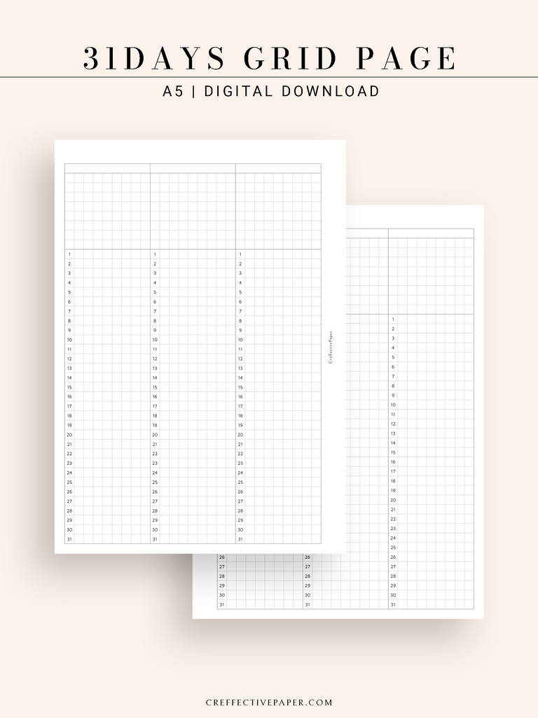 Tracker Grid Layout Y110 | 31Days Grid Page for Future Log & Tracker – CreffectivePaper
