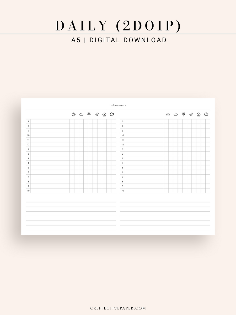 D124 | Horizontal Daily Planner, Two Days on a Page – CreffectivePaper