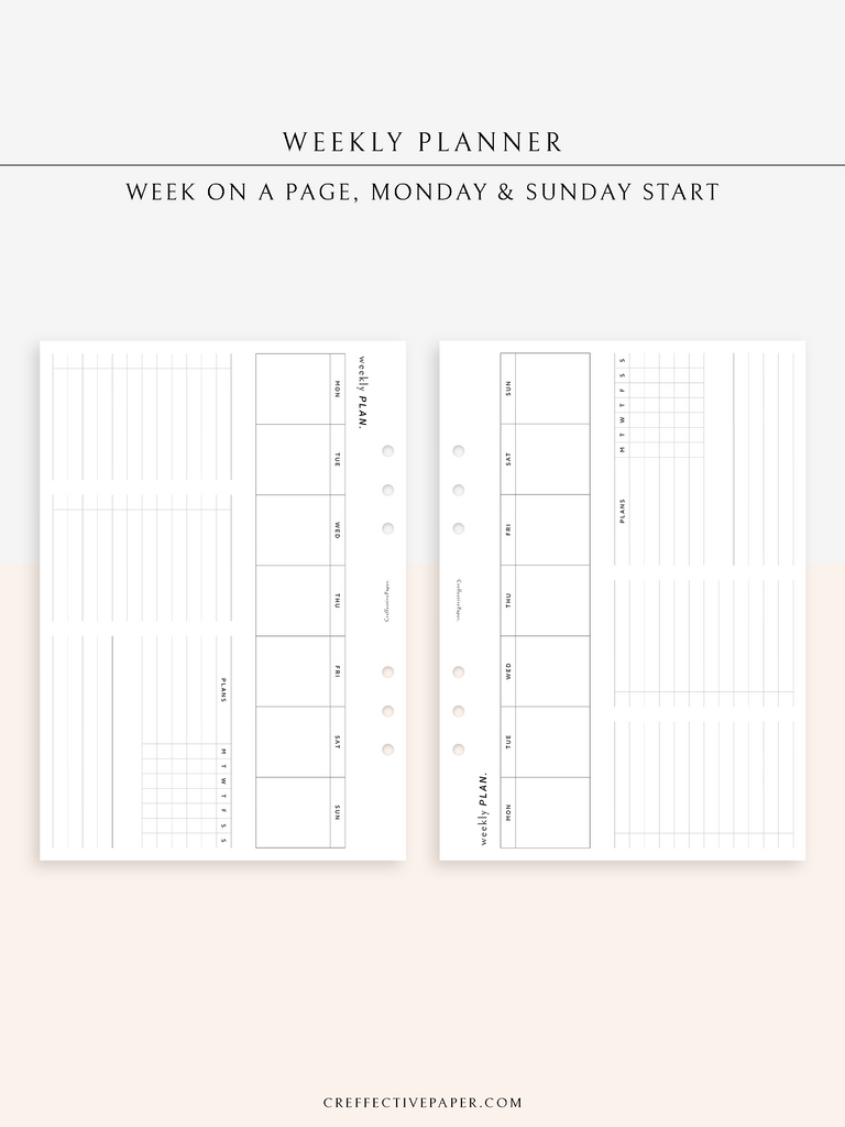 W127 | Horizontal Weekly Planner, Week on a Page – CreffectivePaper