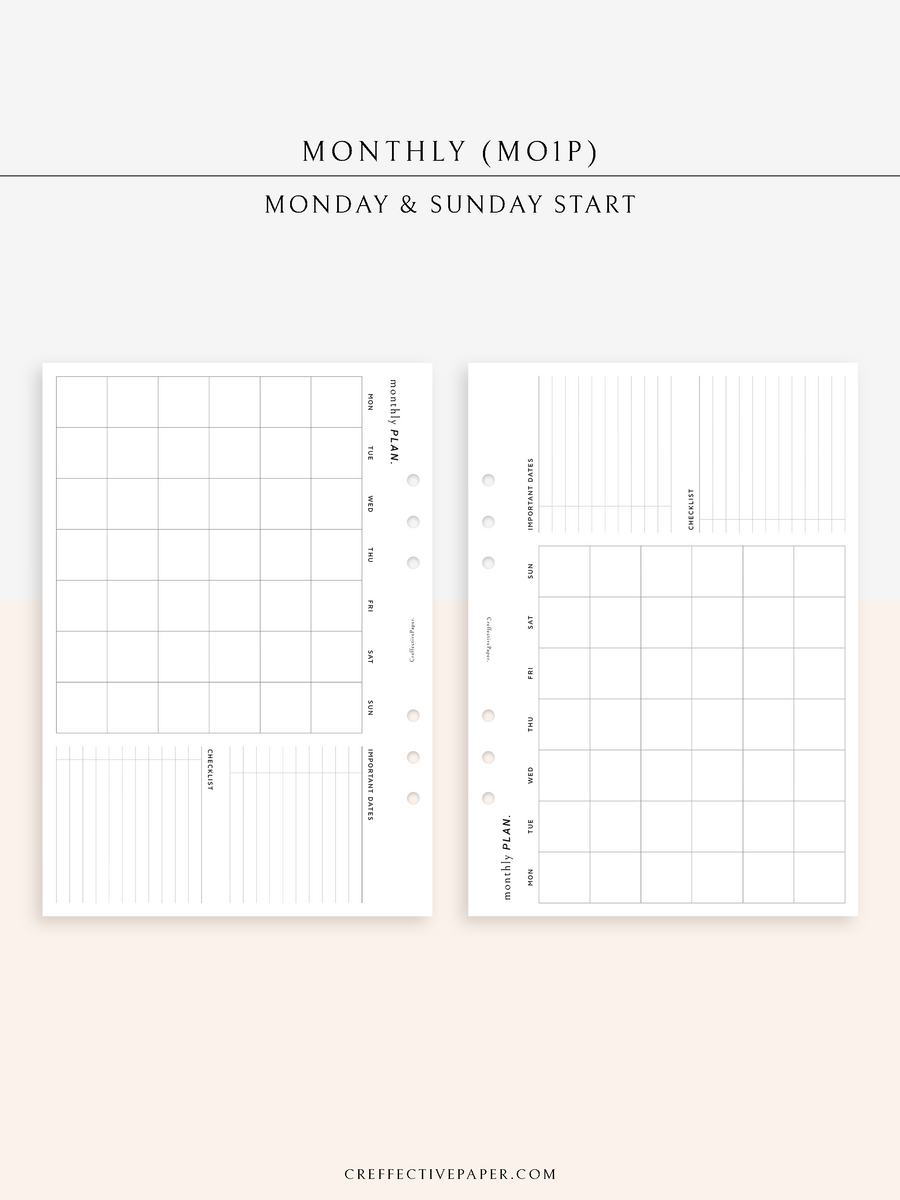 M125 horizontal monthly planner mo1p creffectivepaper