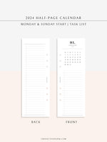 M118_2024 | 2024 Half-Page Calendar, Monthly Task list