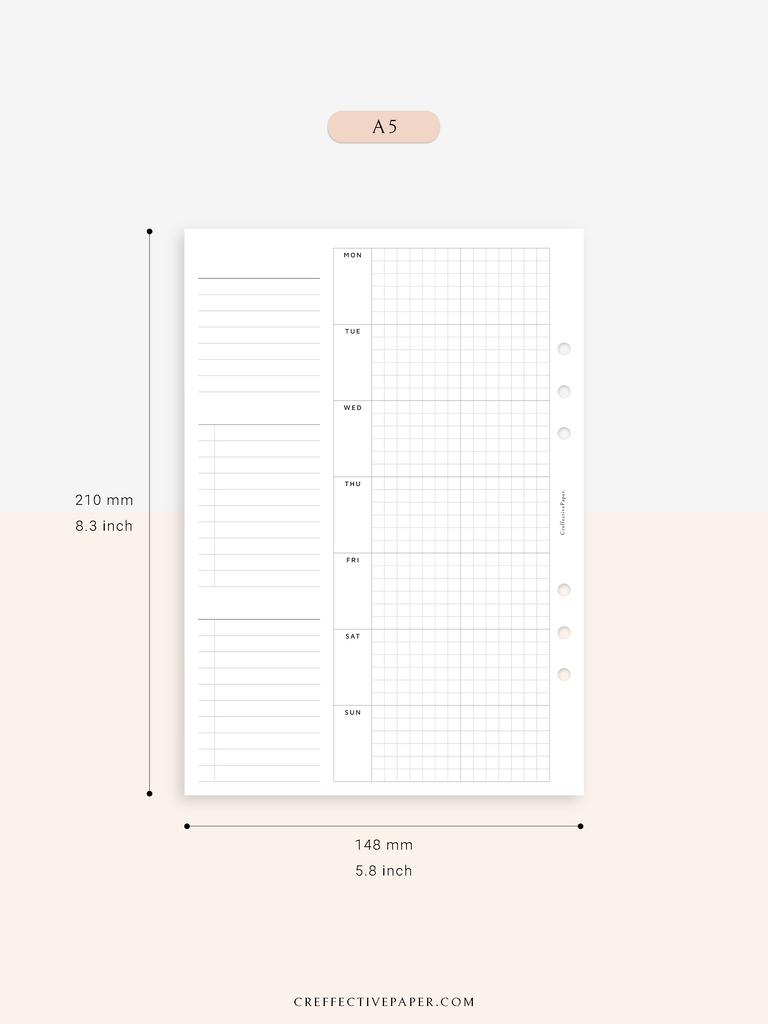 W108_G_WO2P | Weekly Planner, WO2P, Grid – CreffectivePaper