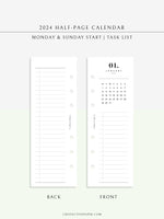 M118_2024 | 2024 Half-Page Calendar, Monthly Task list