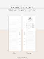 M118_2024 | 2024 Half-Page Calendar, Monthly Task list