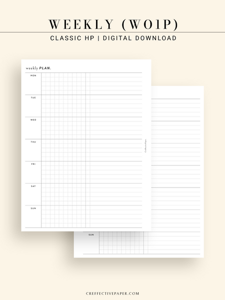 W126_WO1P | Weekly Planner, Week on a Page – CreffectivePaper