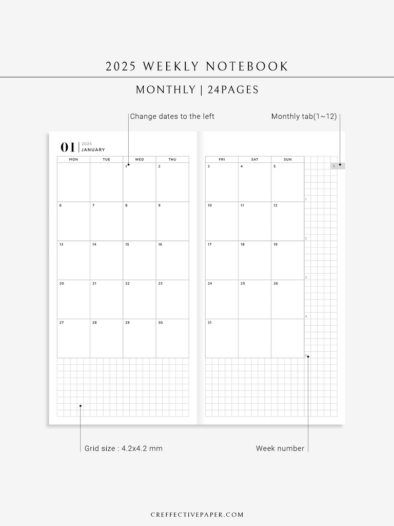 Pre-order | 2025 Weekly Notebook, Weeks size -CreffectivePaper Physical ...