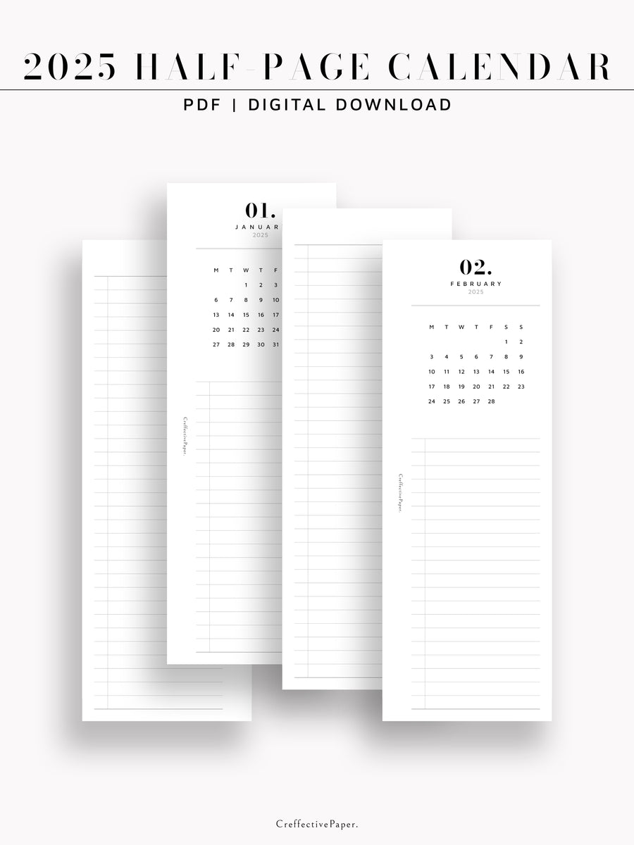 M118_2025 | 2025 Half-Page Calendar, Monthly Task list &ndash; CreffectivePaper