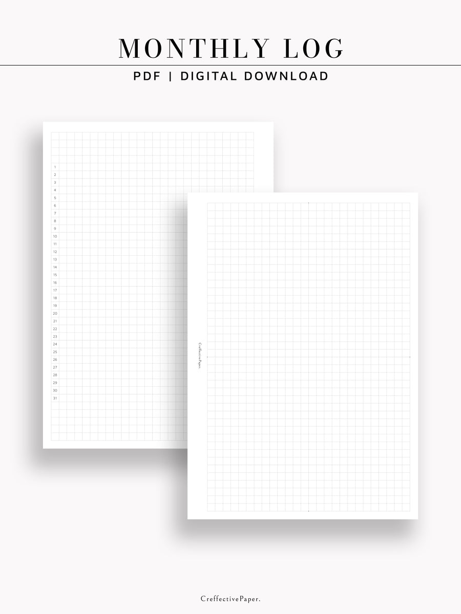 M132 | Monthly Log for Bullet Journal – CreffectivePaper