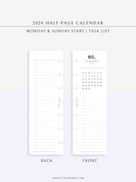 M118_2024 | 2024 Half-Page Calendar, Monthly Task list