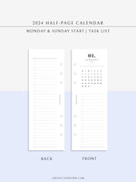 M118_2024 | 2024 Half-Page Calendar, Monthly Task list