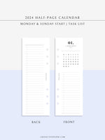 M118_2024 | 2024 Half-Page Calendar, Monthly Task list