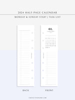 M118_2024 | 2024 Half-Page Calendar, Monthly Task list