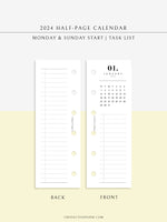 M118_2024 | 2024 Half-Page Calendar, Monthly Task list