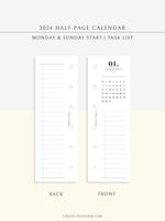 M118_2024 | 2024 Half-Page Calendar, Monthly Task list