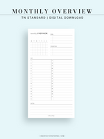 M108 | Monthly Overview, Month on a Page Printable Planner Inserts