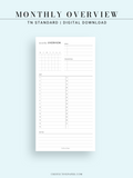 M108 | Monthly Overview, Month on a Page Printable Planner Inserts
