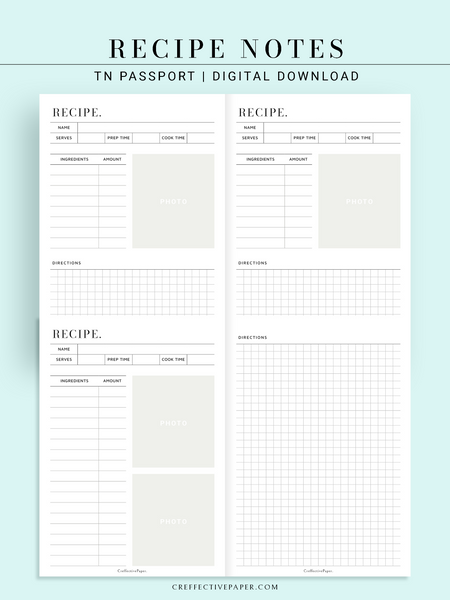 Notes Style Recipe N136 | Recipe Notes – CreffectivePaper