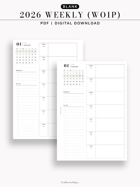 W108_GX_WO1P_2026 | 2026 Weekly Planner, Blank