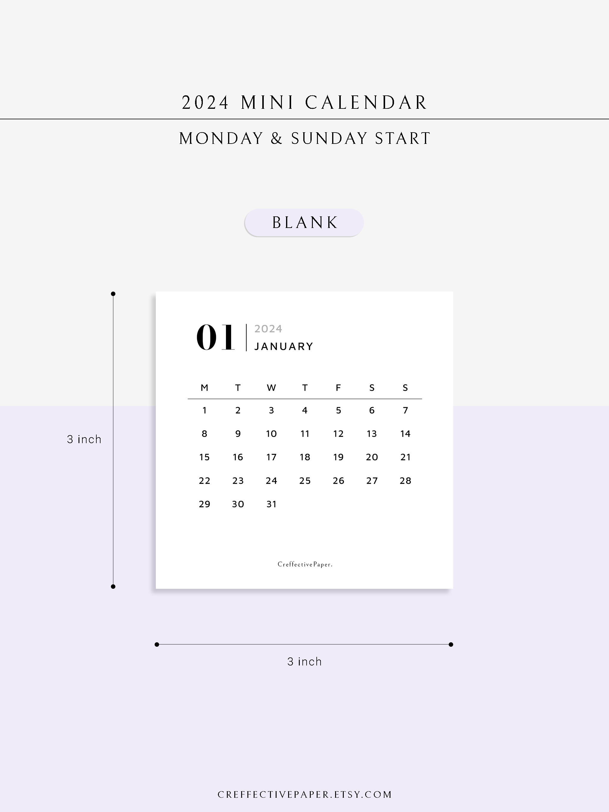 Y1031_2024 2024 Mini Calendar CreffectivePaper
