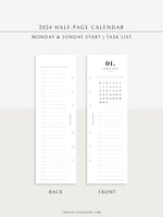 M118_2024 | 2024 Half-Page Calendar, Monthly Task list