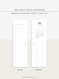 M118_2024 | 2024 Half-Page Calendar, Monthly Task list