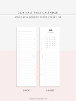 M118_2024 | 2024 Half-Page Calendar, Monthly Task list