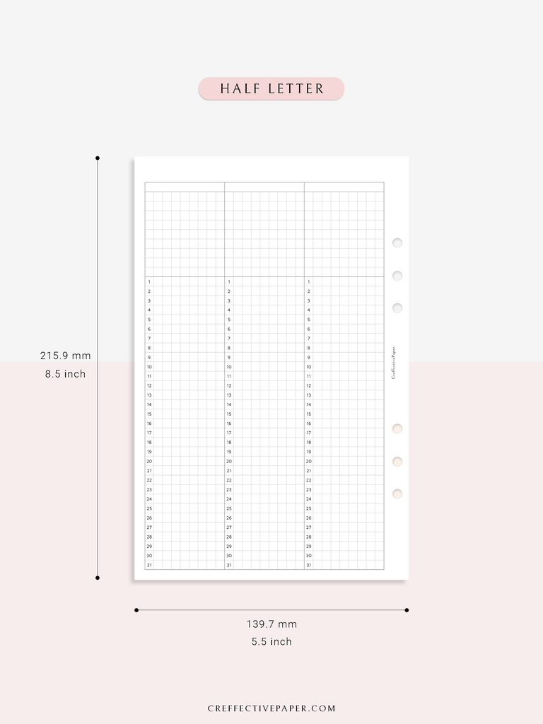 Tracker Grid Layout Y110 | 31Days Grid Page for Future Log & Tracker – CreffectivePaper