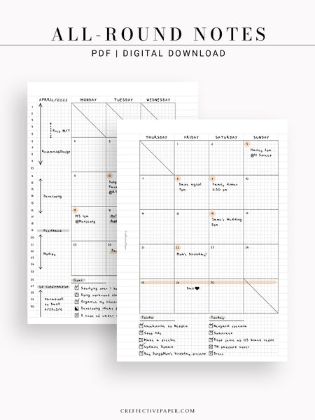 N120 | All-round Grid Notes Template, Printable Bullet Journal Inserts