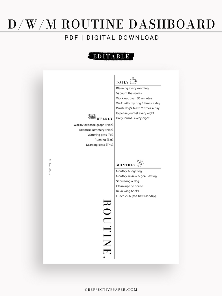 DA122 | Editable Daily & Weekly & Monthly Routine Dashboard ...