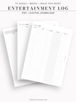 T121 | TV Series Tracker, Movie Journal, Entertainment Log Bundle
