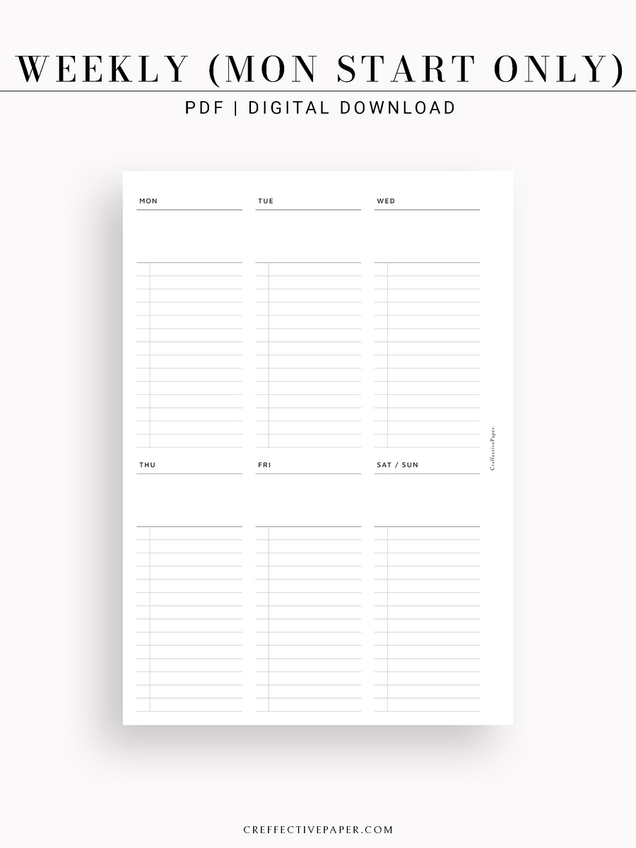 W118-1 | Week on a Page, Monday Start Only – CreffectivePaper