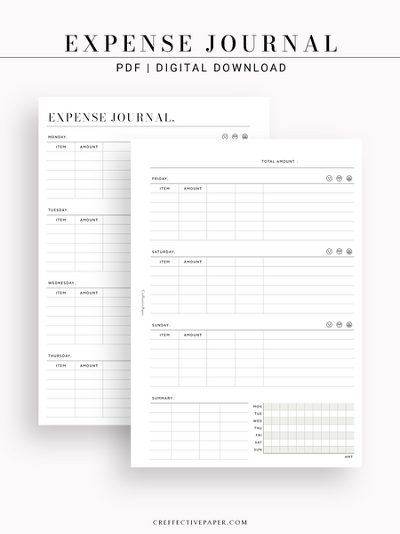 N126 | Expense Journal Pages, Weekly Spending Log, Financial Planner