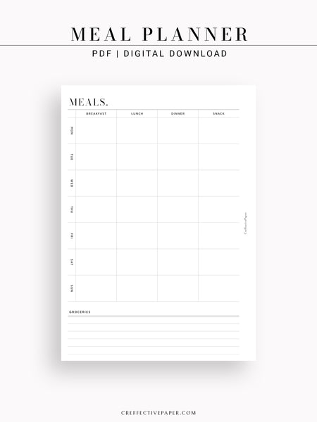 N121-4 | Meal Prep Plan Template, Groceries Shopping List