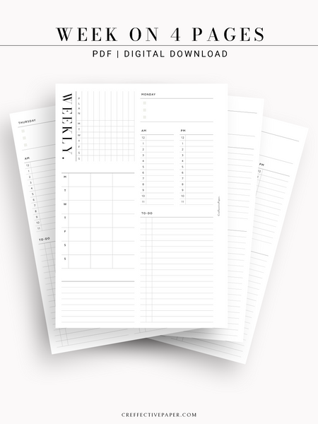 Weekly Hourly Planner Printable A6 Inserts Minimal Weekly 