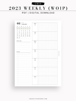 W108_01G_WO1P_2023 | 2023 Dated Weekly Planner Inserts Printable Template