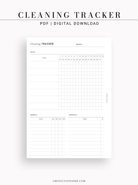 T120 | Monthly+Weekly+Daily Cleaning Tracker, Home Management