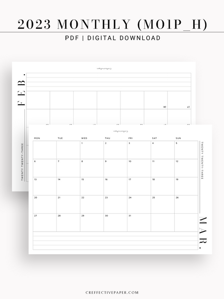 M111_2023 | 2023 Horizontal Monthly Planner Printable Inserts, MO1P