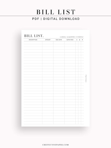 N119-L | Bill & Subscription List