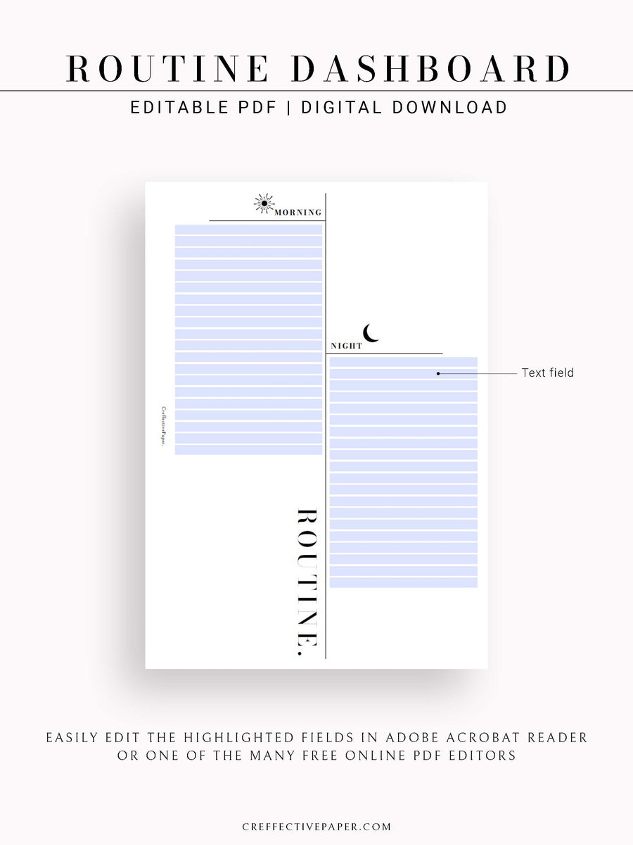 DA107 | Morning & Night Routines Dashboard, Editable PDF – CreffectivePaper